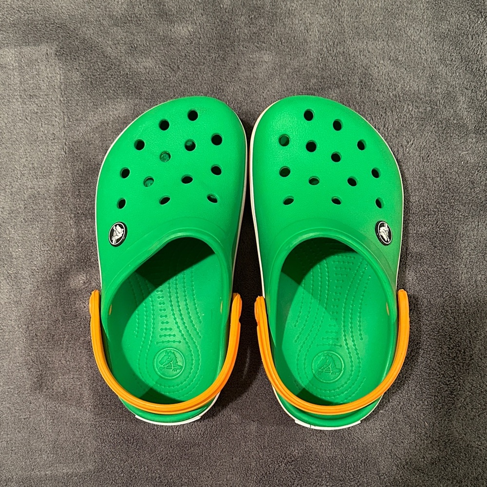 CROCS Kids Vibrant Green Sandals with Orange Strap